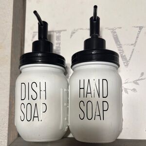 White Mason Jar Soap Dispenser Set with Black Pumps
